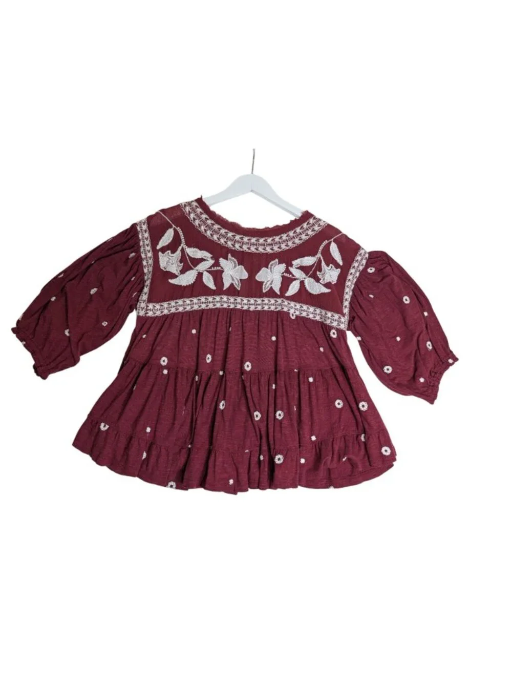 Free People Edie Boho Embroidered Top Tunic Raisin Combo XS